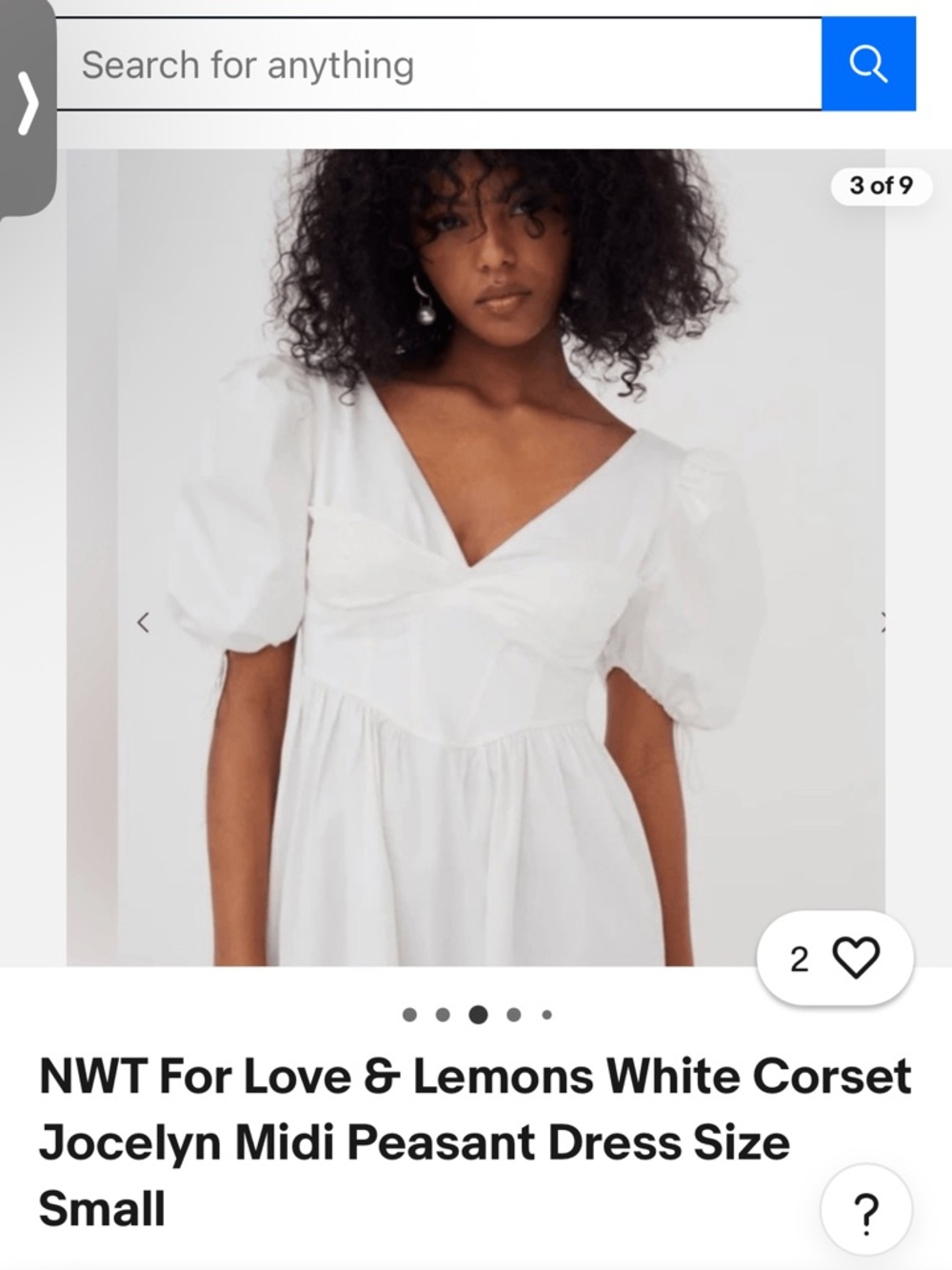 For Love & Lemons White V‑Neck Puff Sleeve Midi Dress - Picture 3 of 9